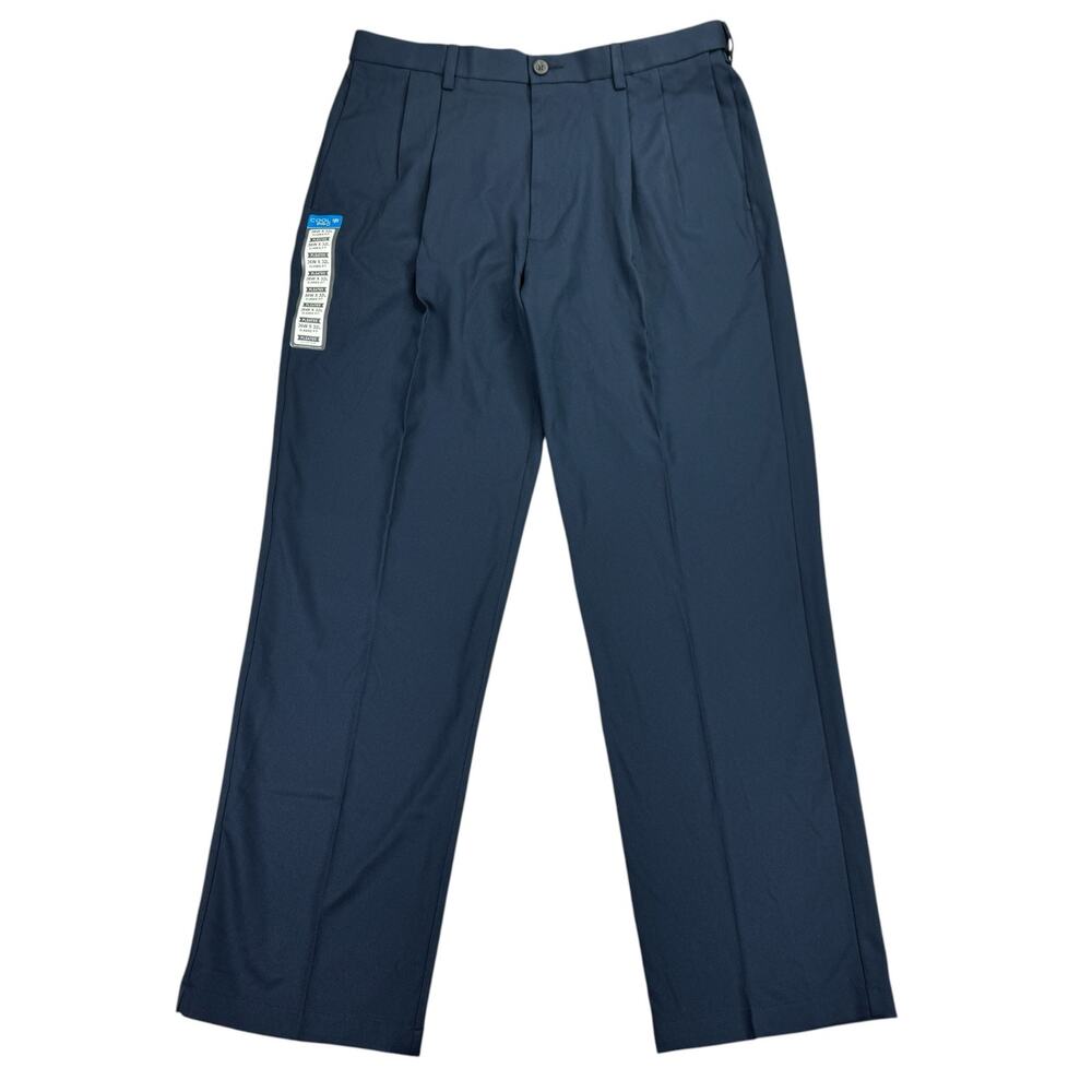 Haggar Mens Cool 18 Pro Classic Fit Pleated Stretch Dress Pants Navy Blue 36x32